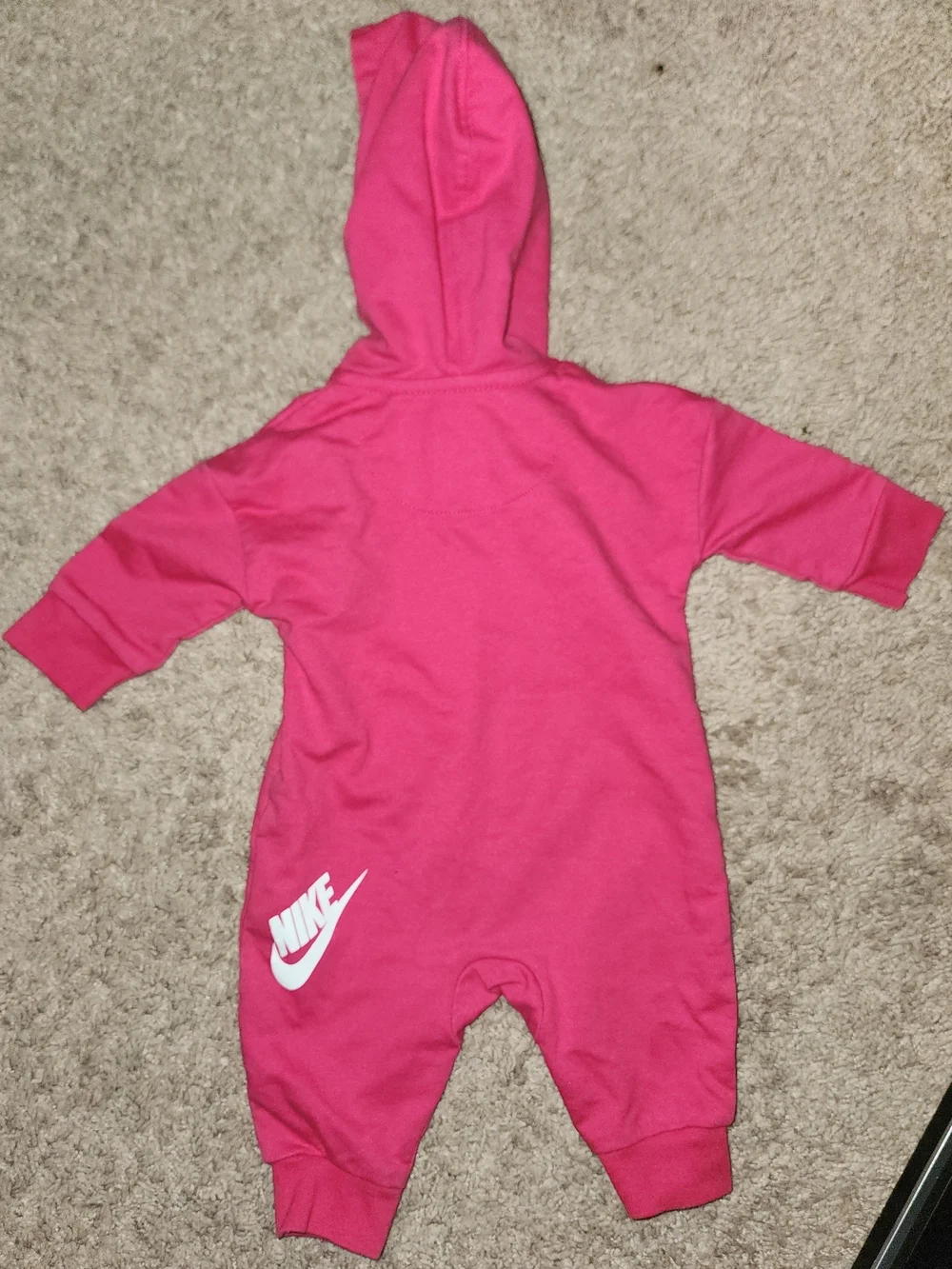 Nike Hot Pink Hooded Baby One-Piece with White Logo 3 Month